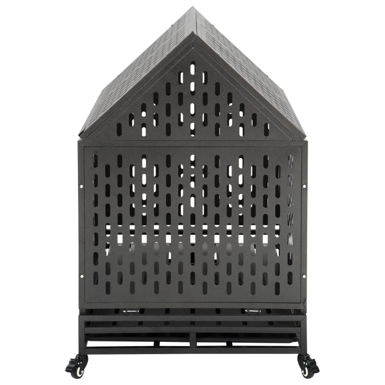 [US Warehouse] Heavy Duty Stainless Steel Pet Dog Crate Cage with Roof , Size: 112x114x75cm(Black)