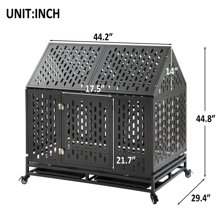 [US Warehouse] Heavy Duty Stainless Steel Pet Dog Crate Cage with Roof , Size: 112x114x75cm(Black)