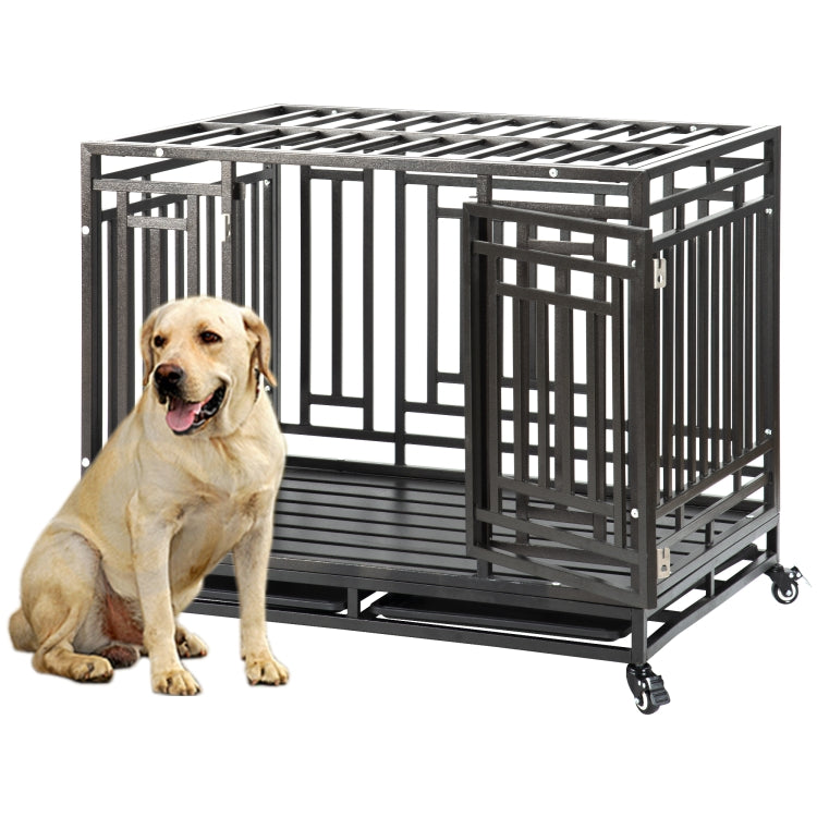 [US Warehouse] Heavy Duty Stainless Steel Pet Dog Crate Cage with Four Wheels, Size: 103x76x87cm(Black)