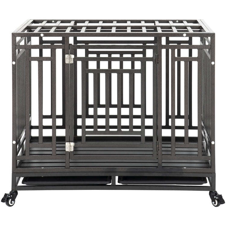 [US Warehouse] Heavy Duty Stainless Steel Pet Dog Crate Cage with Four Wheels, Size: 103x76x87cm(Black)