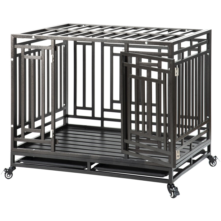 [US Warehouse] Heavy Duty Stainless Steel Pet Dog Crate Cage with Four Wheels, Size: 103x76x87cm(Black)