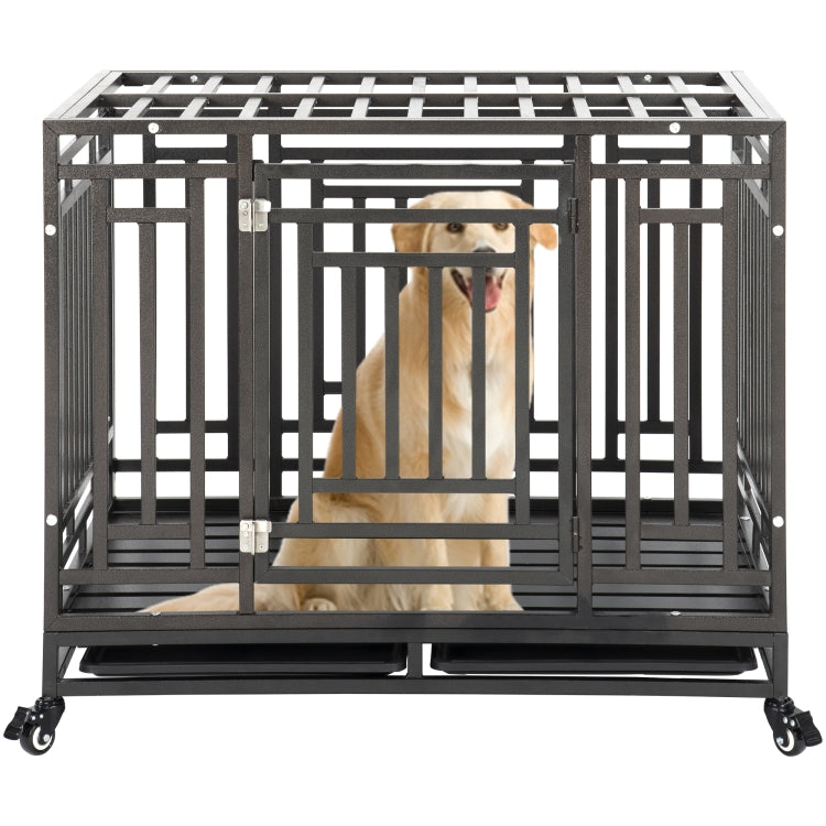 [US Warehouse] Heavy Duty Stainless Steel Pet Dog Crate Cage with Four Wheels, Size: 103x76x87cm(Black)