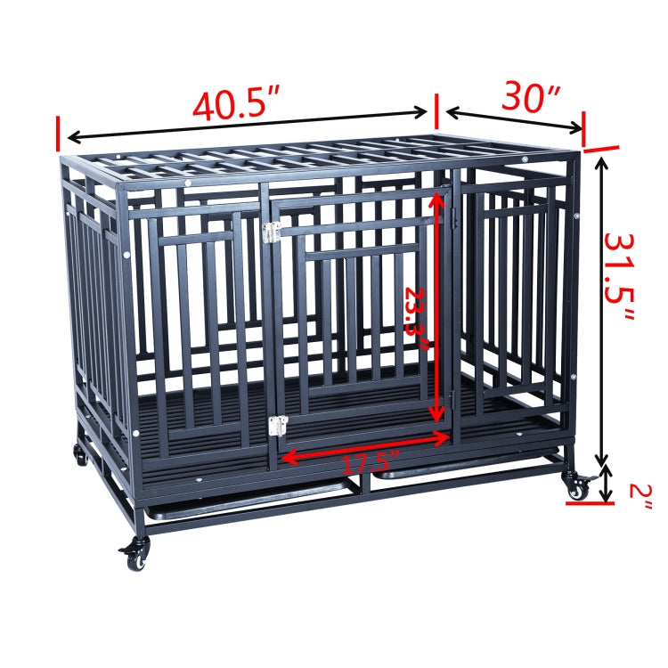 [US Warehouse] Heavy Duty Stainless Steel Pet Dog Crate Cage with Four Wheels, Size: 103x76x87cm(Black)