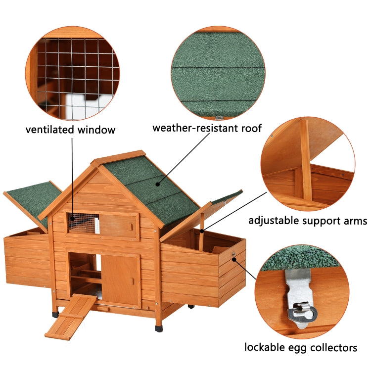 [US Warehouse] Wood Chicken Coop Small Animal Cage Bunny Hutch with Tray & Ramp, Size: 153x66x107cm