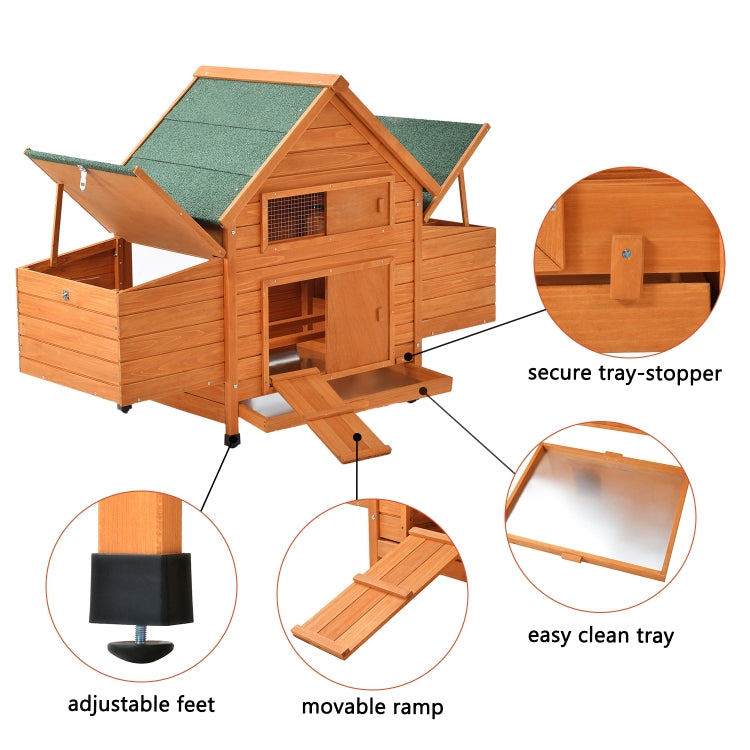 [US Warehouse] Wood Chicken Coop Small Animal Cage Bunny Hutch with Tray & Ramp, Size: 153x66x107cm