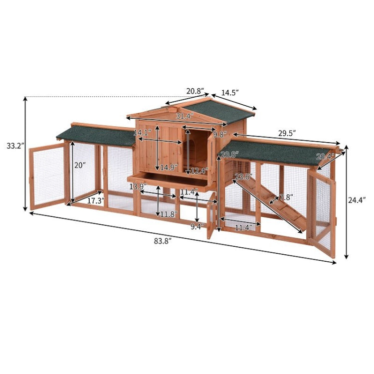 [US Warehouse] Rabbit Hutch Wood House Pet Cage Chicken Coop, Size: 83.8x20.8x33.2 inch