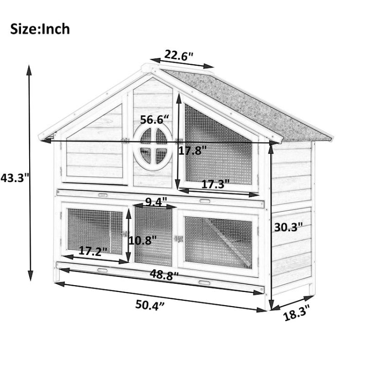 [US Warehouse] Rabbit Hutch Wood House Chicks Coop Pet Cage, Size: 56.6x18.3x43.3 inch