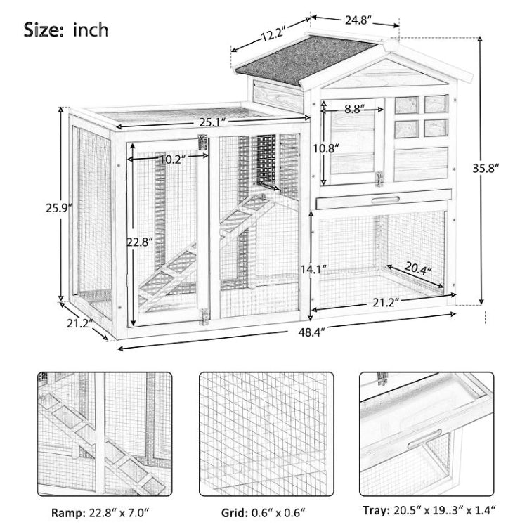 [US Warehouse] Natural Wood House Pet Supplies Small Animals House, Size: 48.4x24.8x35.8 inch (Orange)