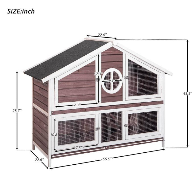 [US Warehouse] Rabbit Hutch Wood House Pet Cage, Size: 56.5x22.6x43.3 inch