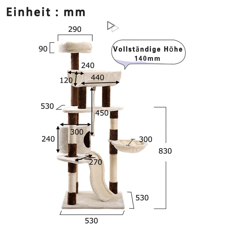 [EU Warehouse] Multilayer Cat Climbing Frame Tree Nest Activity Tower Pet House, Size: 53x53x140cm