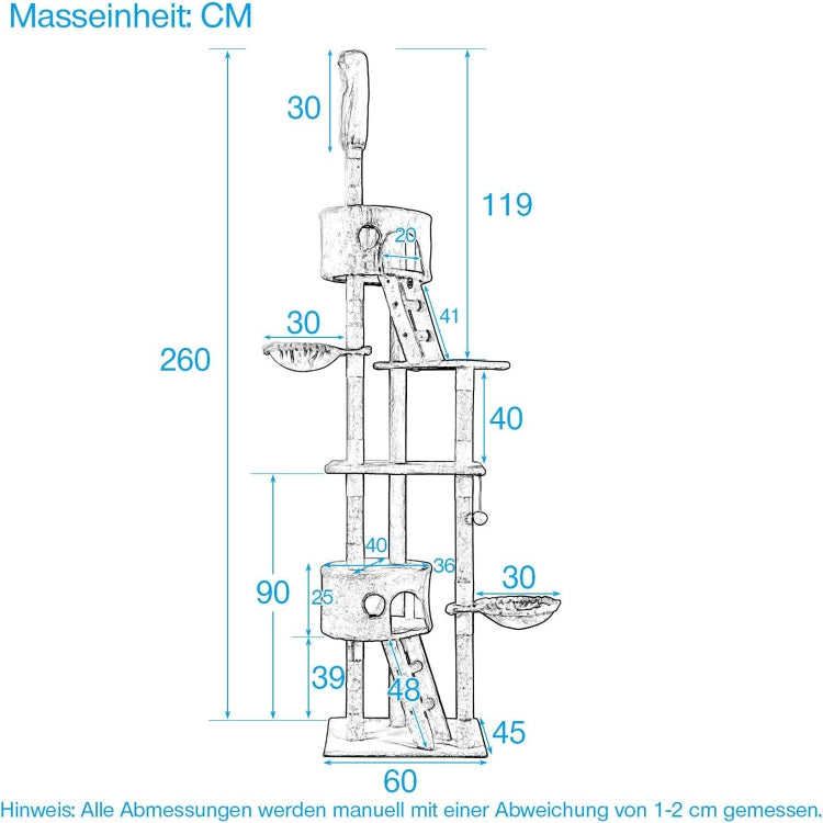 [EU Warehouse] 240-260cm Multilayer Cat Climbing Frame Tree Nest Activity Tower Pet House