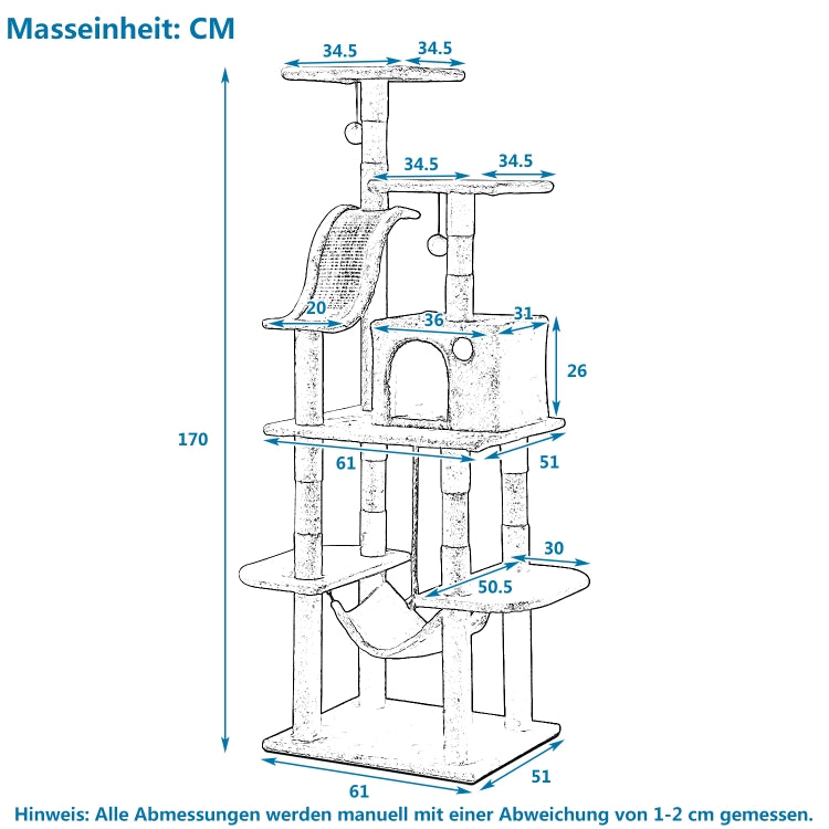 [EU Warehouse] Multilayer Cat Climbing Frame Tree Nest Activity Tower Pet House, Size: 50x60x170cm