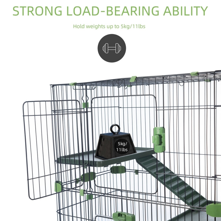 [US Warehouse] 4-Tier 32 inch Height Adjustable Small Animal Metal Cage with Lockable Casters(Green)