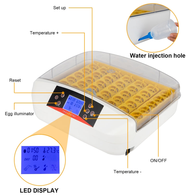 [US Warehouse] Automatic Poultry Incubator with Illuminated Egg & Water Injector & Display,US Plug, Specifications: 42 PCS