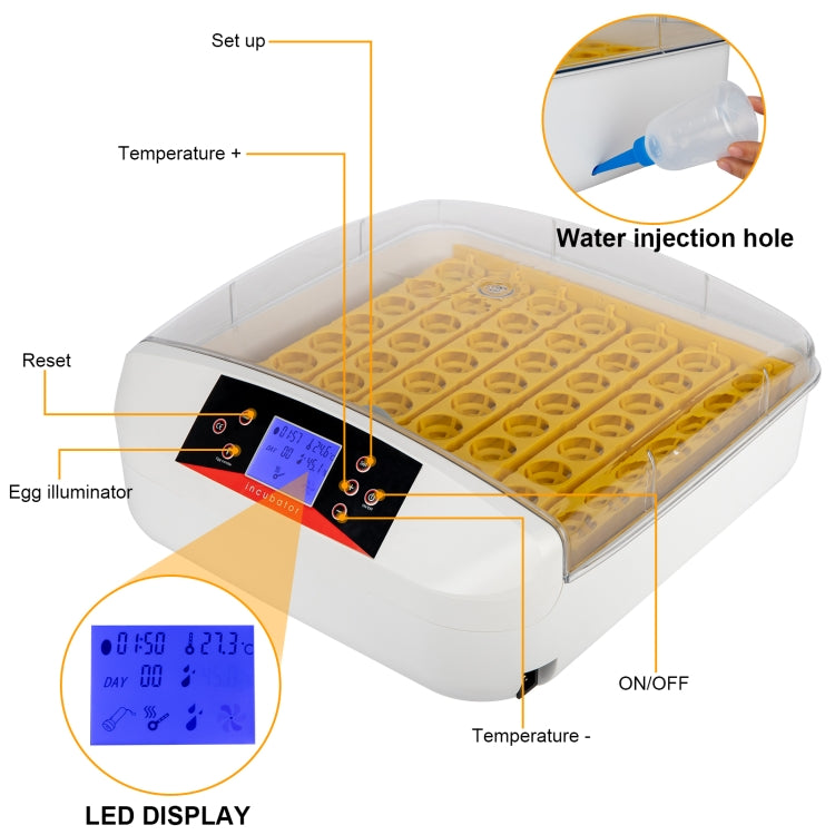 [US Warehouse] Automatic Poultry Incubator with Illuminated Egg & Water Injector & Display,US Plug, Specifications: 56 PCS