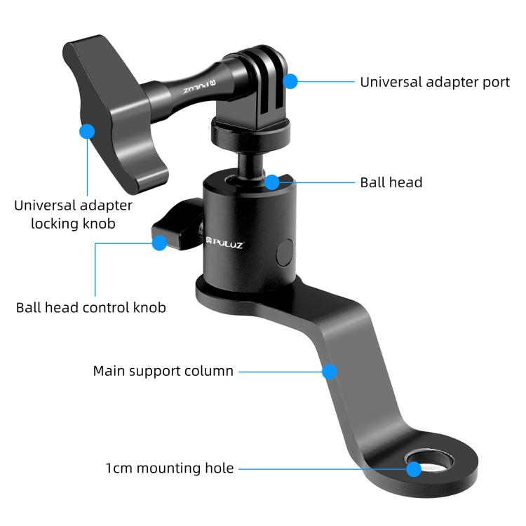 PULUZ Motorcycle Rearview Mirror Aluminum Alloy Action Camera Holder Mount  - Black