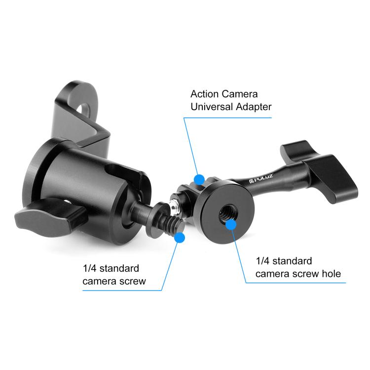 PULUZ Motorcycle Rearview Mirror Aluminum Alloy Action Camera Holder Mount  - Black