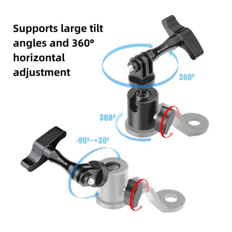 PULUZ Motorcycle Rearview Mirror Aluminum Alloy Action Camera Holder Mount  - Black