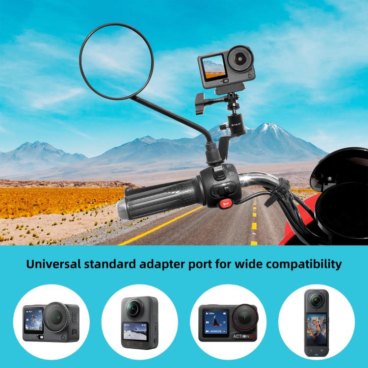 PULUZ Motorcycle Rearview Mirror Aluminum Alloy Action Camera Holder Mount  - Black