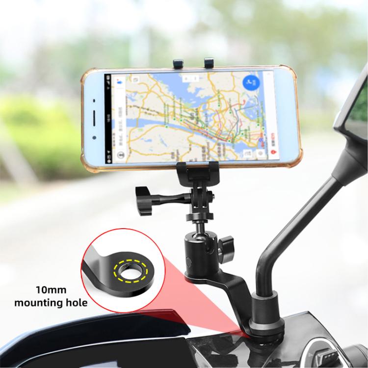 PULUZ Motorcycle Rearview Mirror Aluminum Alloy Action Camera Holder Mount  - Black