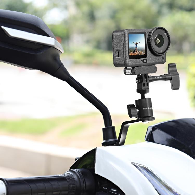 PULUZ Motorcycle Rearview Mirror Aluminum Alloy Action Camera Holder Mount  - Black
