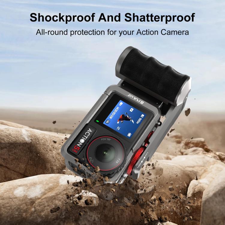 For DJI Osmo Action 5 Pro / 4 / 3 PULUZ Metal Camera Cage Expansion Adapter with Handle Grip  - Titanium