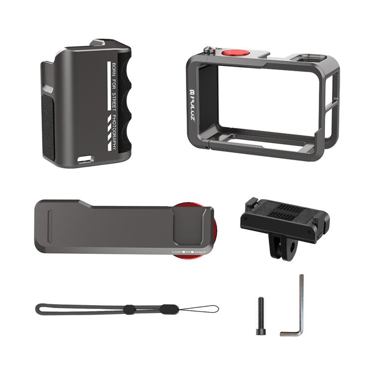 For DJI Osmo Action 5 Pro / 4 / 3 PULUZ Metal Camera Cage Expansion Adapter with Handle Grip  - Titanium