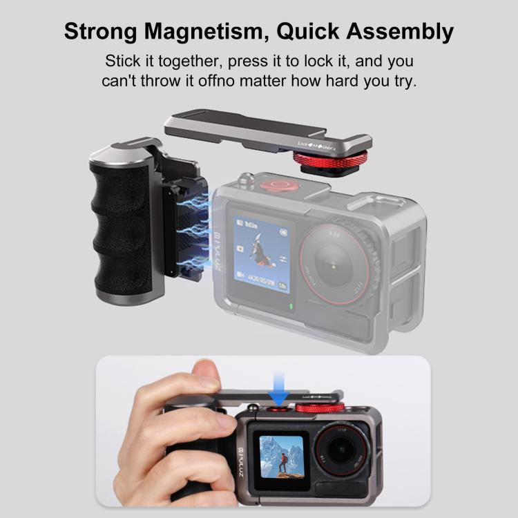 For DJI Osmo Action 5 Pro / 4 / 3 PULUZ Metal Camera Cage Expansion Adapter with Handle Grip  - Titanium