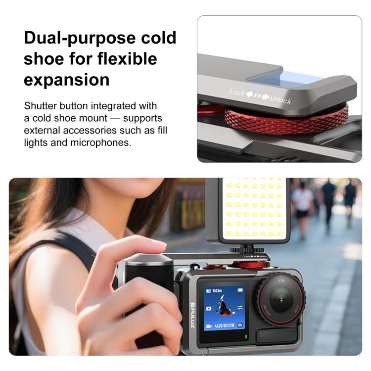 For DJI Osmo Action 5 Pro / 4 / 3 PULUZ Metal Camera Cage Expansion Adapter with Handle Grip  - Titanium