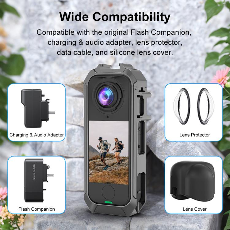 For Insta360 X4 Air PULUZ Metal Protective Cage Rig Housing Frame with Expand Cold Shoe Base  - Grey