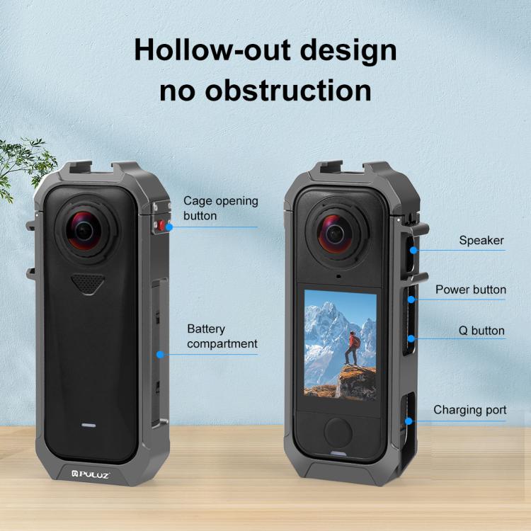 For Insta360 X4 Air PULUZ Metal Protective Cage Rig Housing Frame with Expand Cold Shoe Base  - Grey
