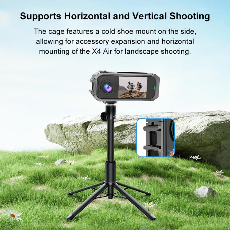 For Insta360 X4 Air PULUZ Metal Protective Cage Rig Housing Frame with Expand Cold Shoe Base  - Grey