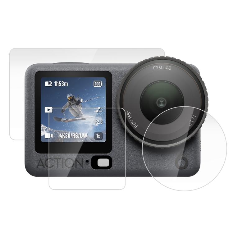 For DJI Osmo Action 6 PULUZ Lens + Front and Back Screen Tempered Glass Film  - Transparent