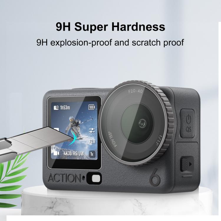 For DJI Osmo Action 6 PULUZ Lens + Front and Back Screen Tempered Glass Film  - Transparent