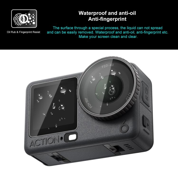 For DJI Osmo Action 6 PULUZ Lens + Front and Back Screen Tempered Glass Film  - Transparent
