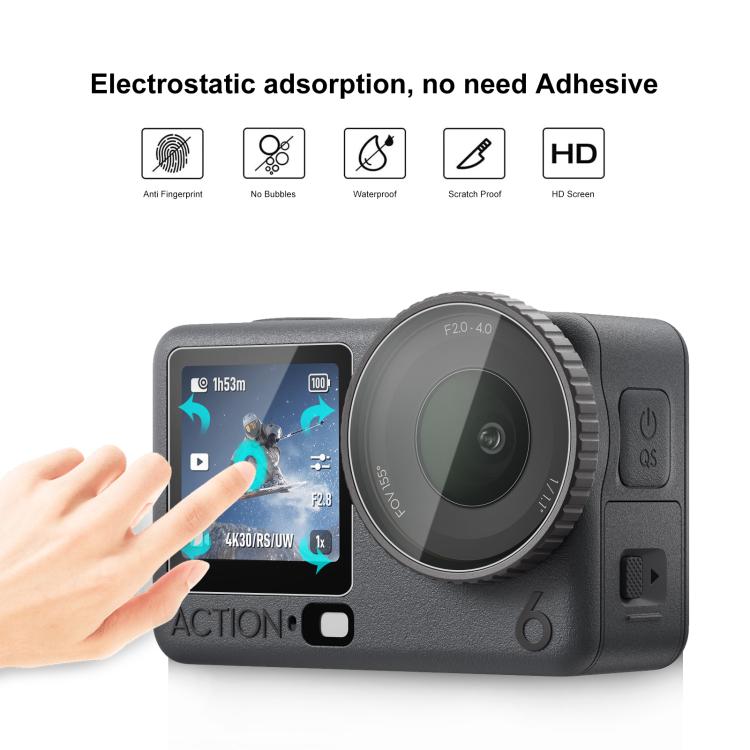 For DJI Osmo Action 6 PULUZ Lens + Front and Back Screen Tempered Glass Film  - Transparent