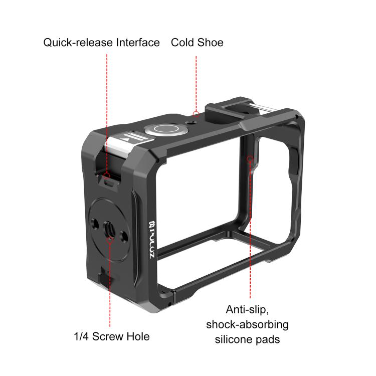 For DJI Osmo Action 6 PULUZ Metal Cage Frame with Cold Shoe  - Black