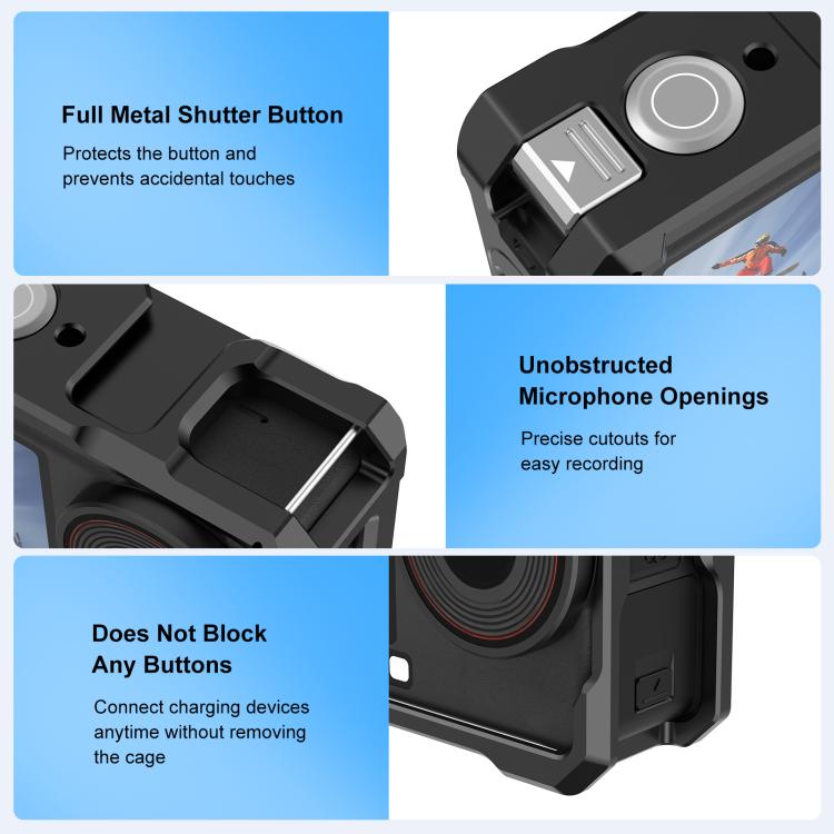 For DJI Osmo Action 6 PULUZ Metal Cage Frame with Cold Shoe  - Black