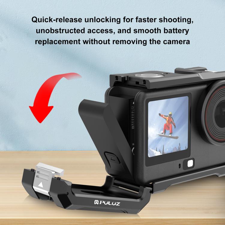 For DJI Osmo Action 6 PULUZ Metal Cage Frame with Cold Shoe  - Black
