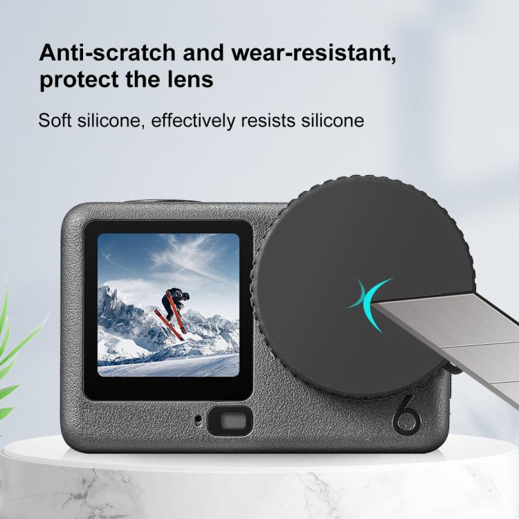 For DJI Osmo Action 6 PULUZ Silicone Lens Cap with Strap  - Black