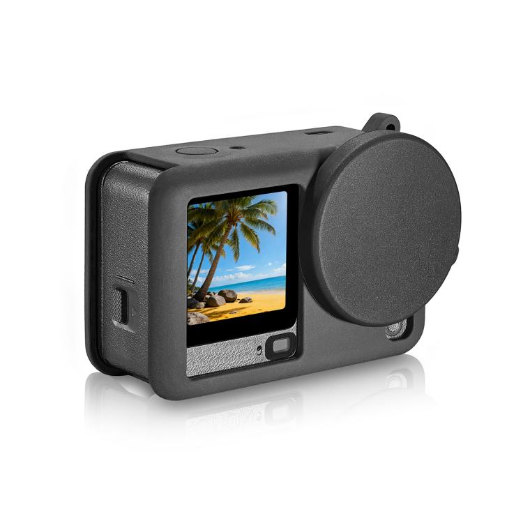 For DJI Osmo Action 6 PULUZ Silicone Protective Cover with Wrist Strap & Lens Cap  - Black
