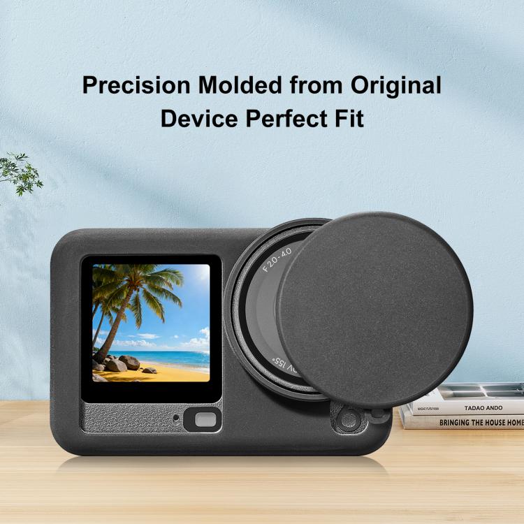 For DJI Osmo Action 6 PULUZ Silicone Protective Cover with Wrist Strap & Lens Cap  - Black