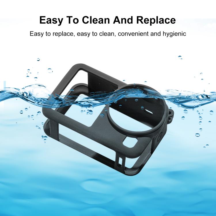 For DJI Osmo Action 6 PULUZ Silicone Protective Cover with Wrist Strap & Lens Cap  - Black