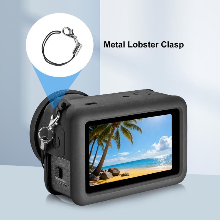 For DJI Osmo Action 6 PULUZ Silicone Protective Cover with Wrist Strap & Lens Cap  - Black