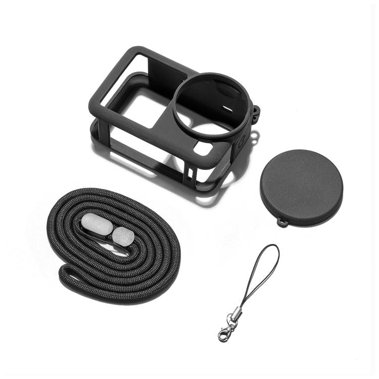 For DJI Osmo Action 6 PULUZ Silicone Protective Cover with Wrist Strap & Lens Cap  - Black
