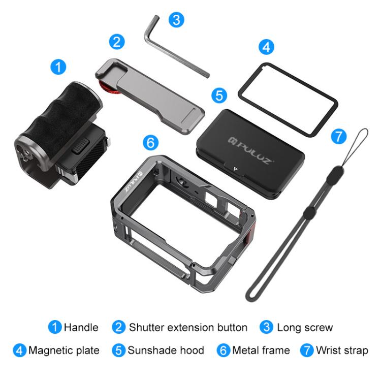 For DJI Osmo Action 6 PULUZ Metal Camera Cage Expansion Adapter with Handle Grip  - Titanium