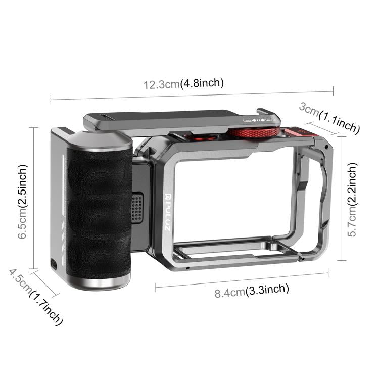For DJI Osmo Action 6 PULUZ Metal Camera Cage Expansion Adapter with Handle Grip  - Titanium