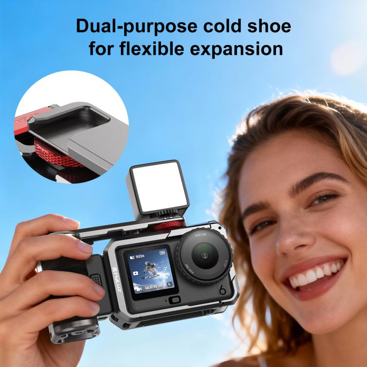 For DJI Osmo Action 6 PULUZ Metal Camera Cage Expansion Adapter with Handle Grip  - Titanium