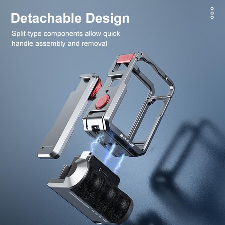 For DJI Osmo Action 6 PULUZ Metal Camera Cage Expansion Adapter with Handle Grip  - Titanium