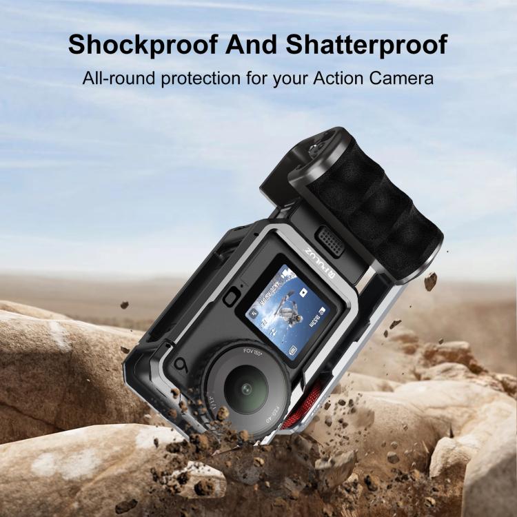 For DJI Osmo Action 6 PULUZ Metal Camera Cage Expansion Adapter with Handle Grip  - Titanium